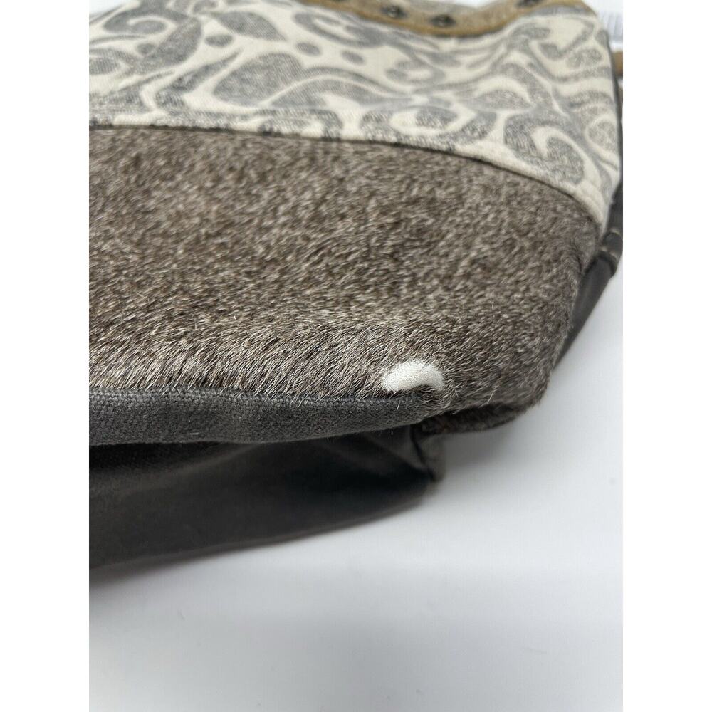 MYRA Purse Canvas Leather Cowhide Shoulder Bag Floral Gray Tan - Picture 11 of 12